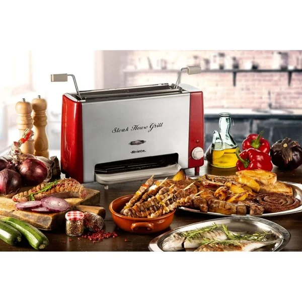 Ariete Grill Viande Vertical 1300W Rouge Gris 1