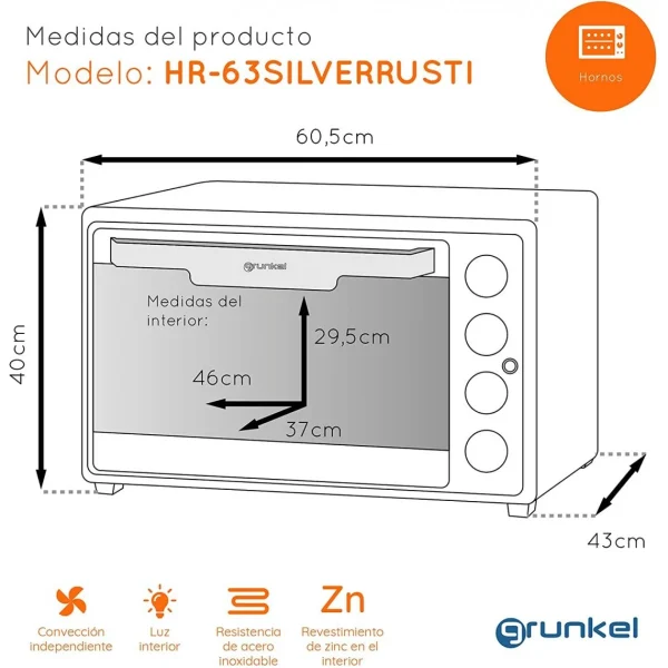 Four électrique Argent 63L Résistance M Grunkel HR-63SILVERRUSTI 4