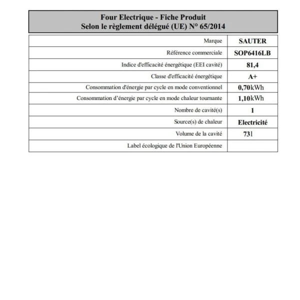 Four Encastrable Multifonction 73L SAUTER 54.4cm A+, SOP6416LB 4