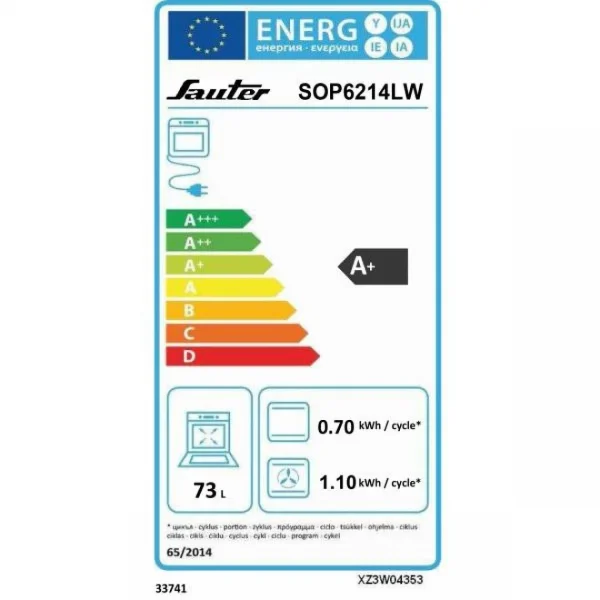 SAUTER Four Intégrable Multifonction 73l 60cm A+ Pyrolyse Blanc – Sop6214lw … 3