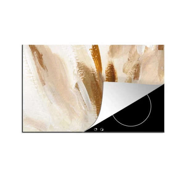 MuchoWow Tapis Plaque Induction Blanc – Marron – Abstrait Protection Plaque Ind… 1