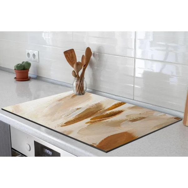 MuchoWow Tapis Plaque Induction Blanc – Marron – Abstrait Protection Plaque Ind… 3