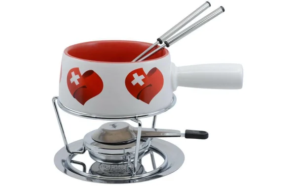 Bon marché 🧨 Kadastar Service à Fondue Au Fromage Small Swiss Love 5 Pièce/s, Rouge/Blanc – Kit De Fondue ❤️ 1