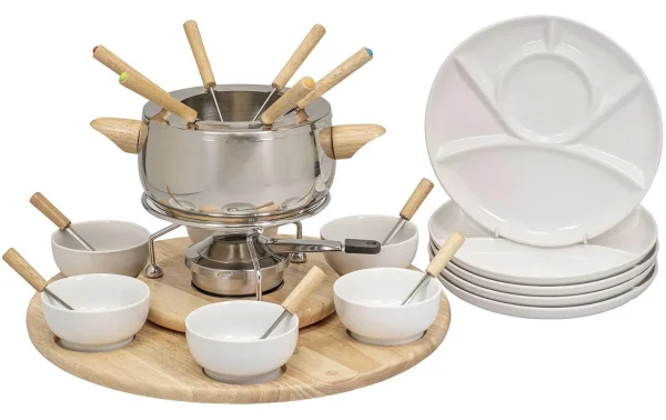 Meilleur prix 👏 Kadastar Service à Fondue à La Viande Claudia 28 Pièce/s, Brun/Acier Inoxydable/Blanc – Kit De Fondue 😍 1